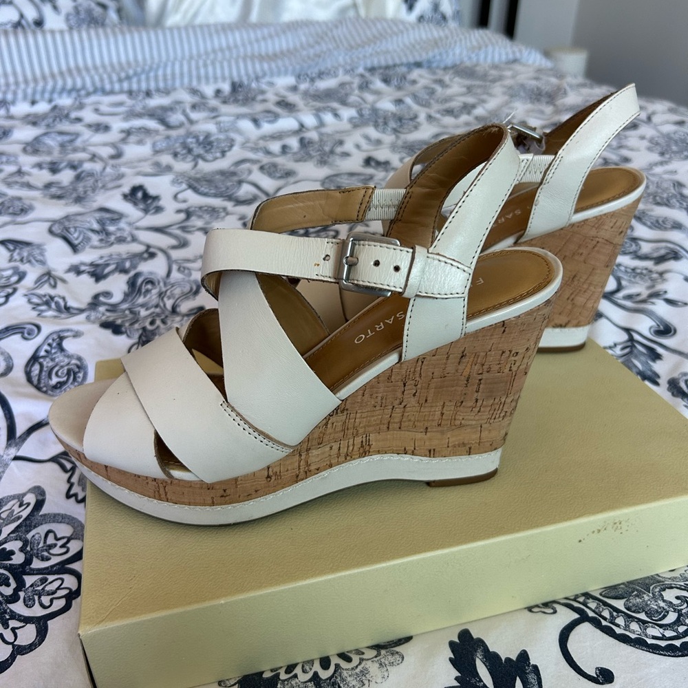 Franco Sarto Cream Cork Wedge Sandals
